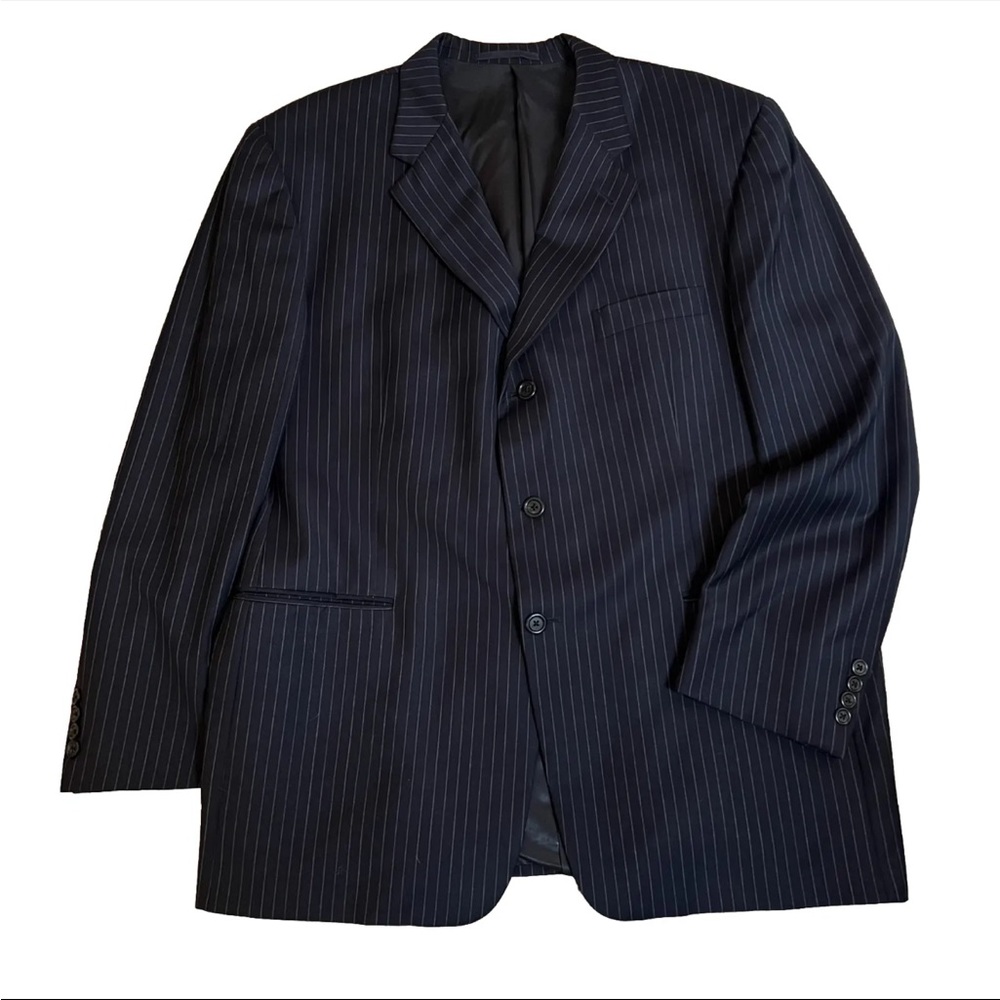 BURBERRY Kensington Navy Striped 100% Wool Jacket SUIT Mens - 46R